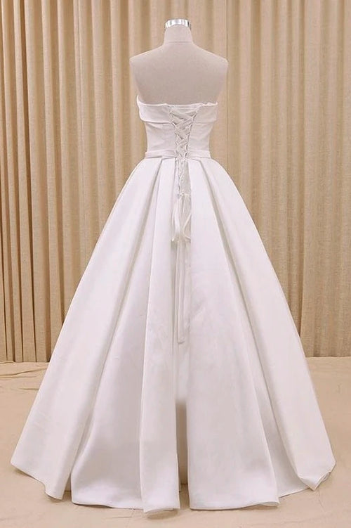 Luolandi A-Line Corset Strapless Floor Length Wedding Dress with Delicate Bow Belt Off Shoulder